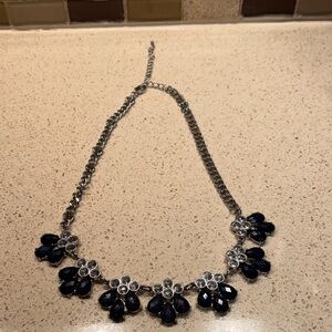CHARMING CHARLIE necklace - deep navy blue w/rhinestones on silver chain
